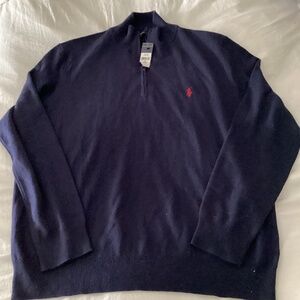 Polo Ralph Lauren NWT merino blue wool men’s qtr zip sweater xxl fits best as xl